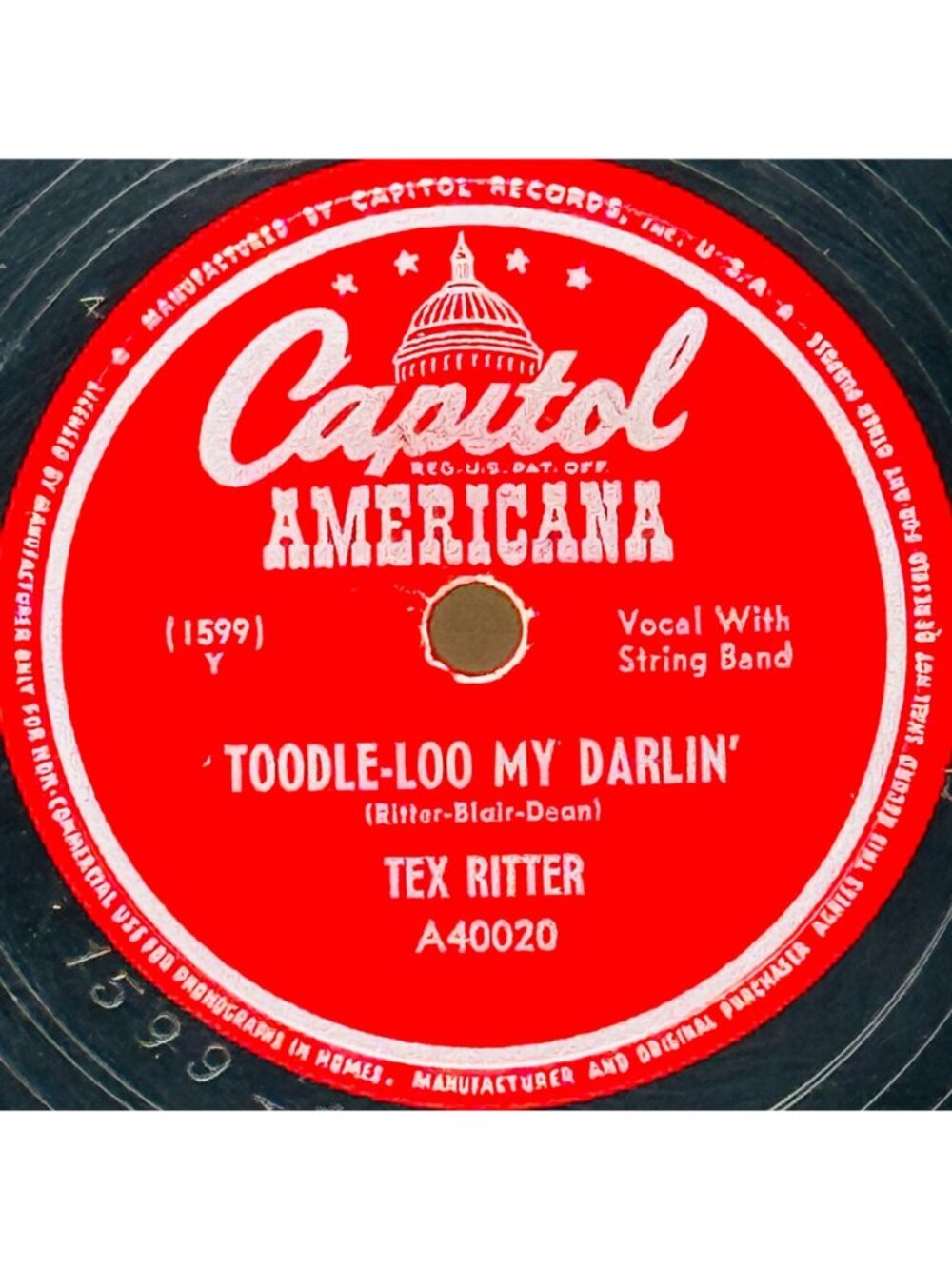 Tex Ritter Teach Me To Forget 10in Shellac 78 RPM Capitol Records A40020 - Picture 3 of 6